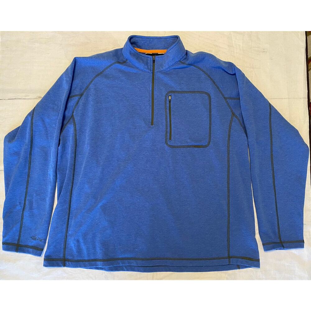 Orvis Quarter-Zip Pullover Jacket XXL‎ Blue Chest Pocket Contrast Stitching (b)